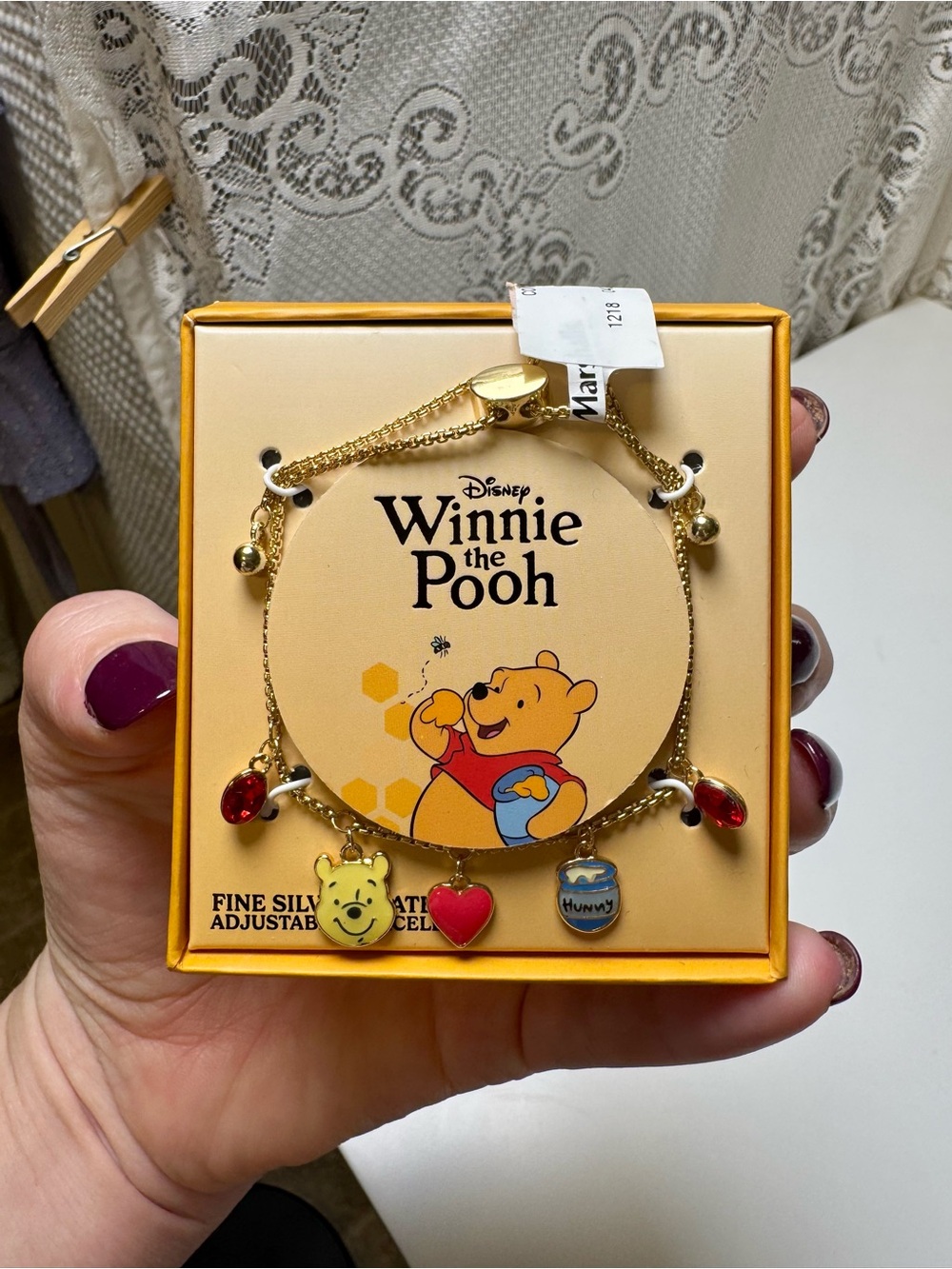 NIB Disney Winnie the Pooh Fine Silver Plated Gold Tone Adjt Charm Bracelet